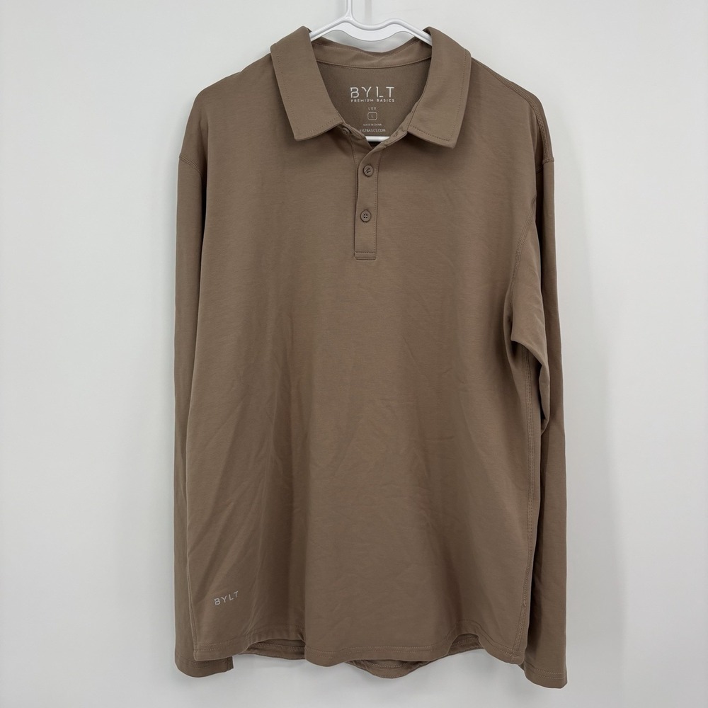 BYLT Lux Polo Shirt Long Sleeve Brown Men's Large New Without Tags